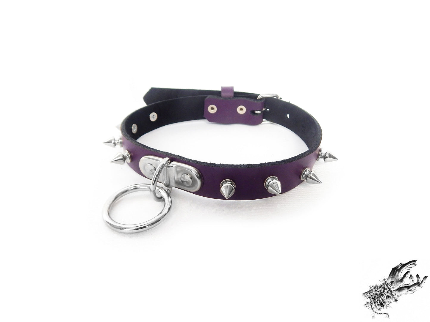 Purple Leather Studded D and O Ring Choker - 8th Sin