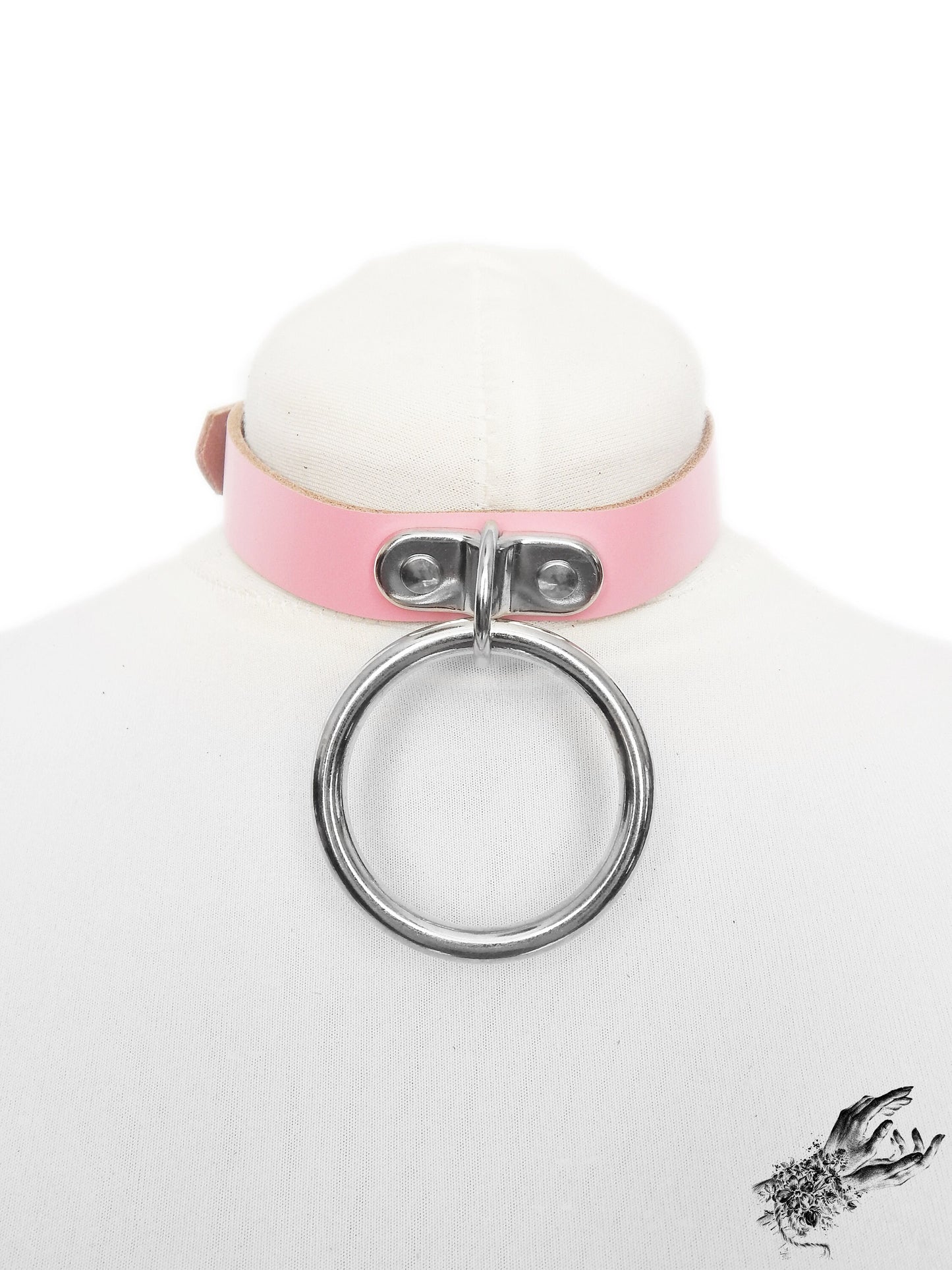 Pink Leather D and O Ring Choker - 8th Sin