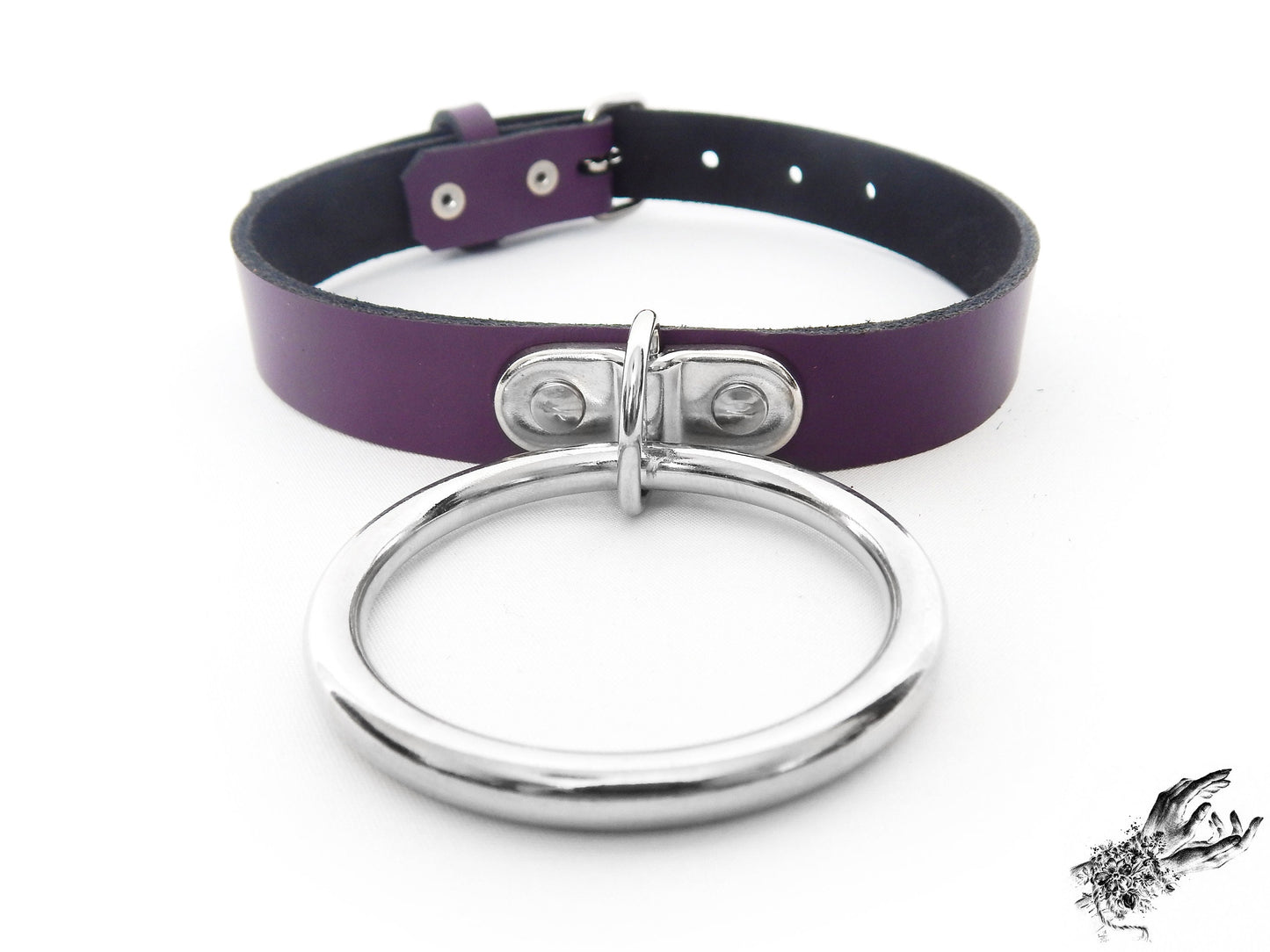 Purple Leather D and O Ring Choker - 8th Sin