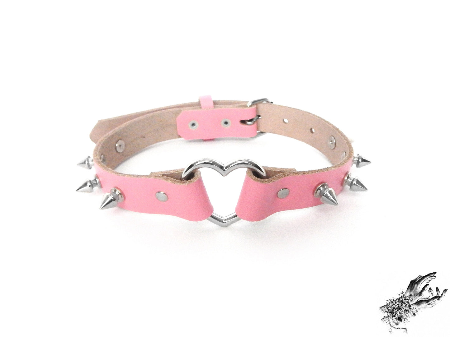 Pink Studded Heart Ring Choker