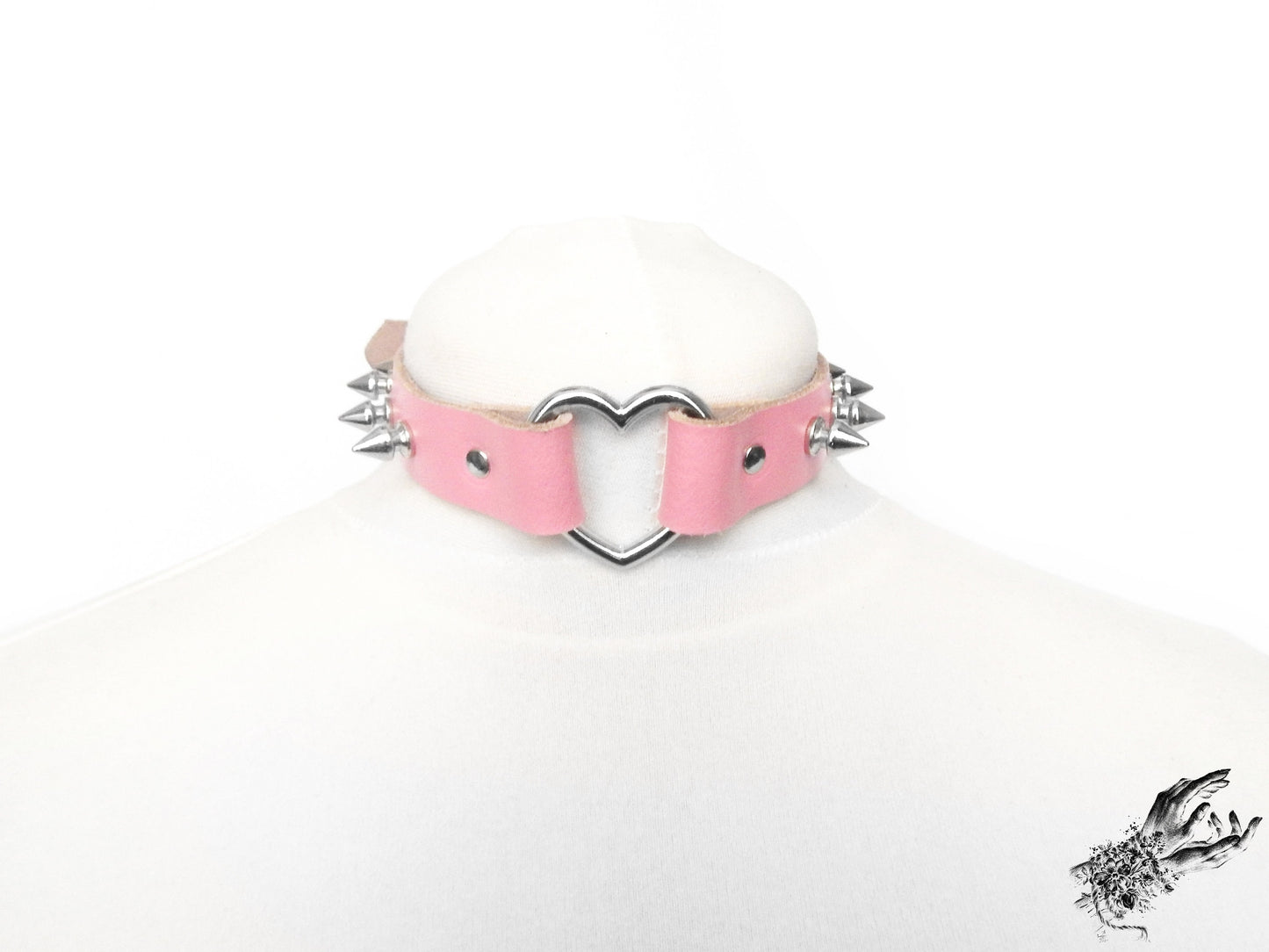 Pink Studded Heart Ring Choker