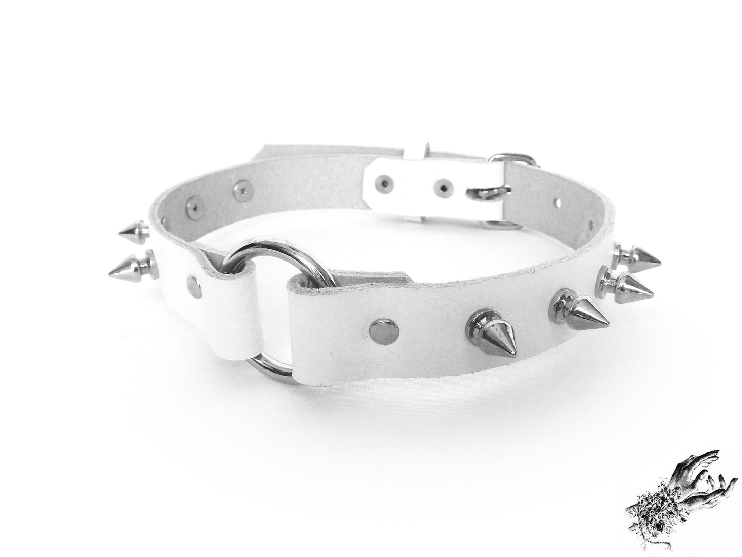 White Studded O Ring Choker