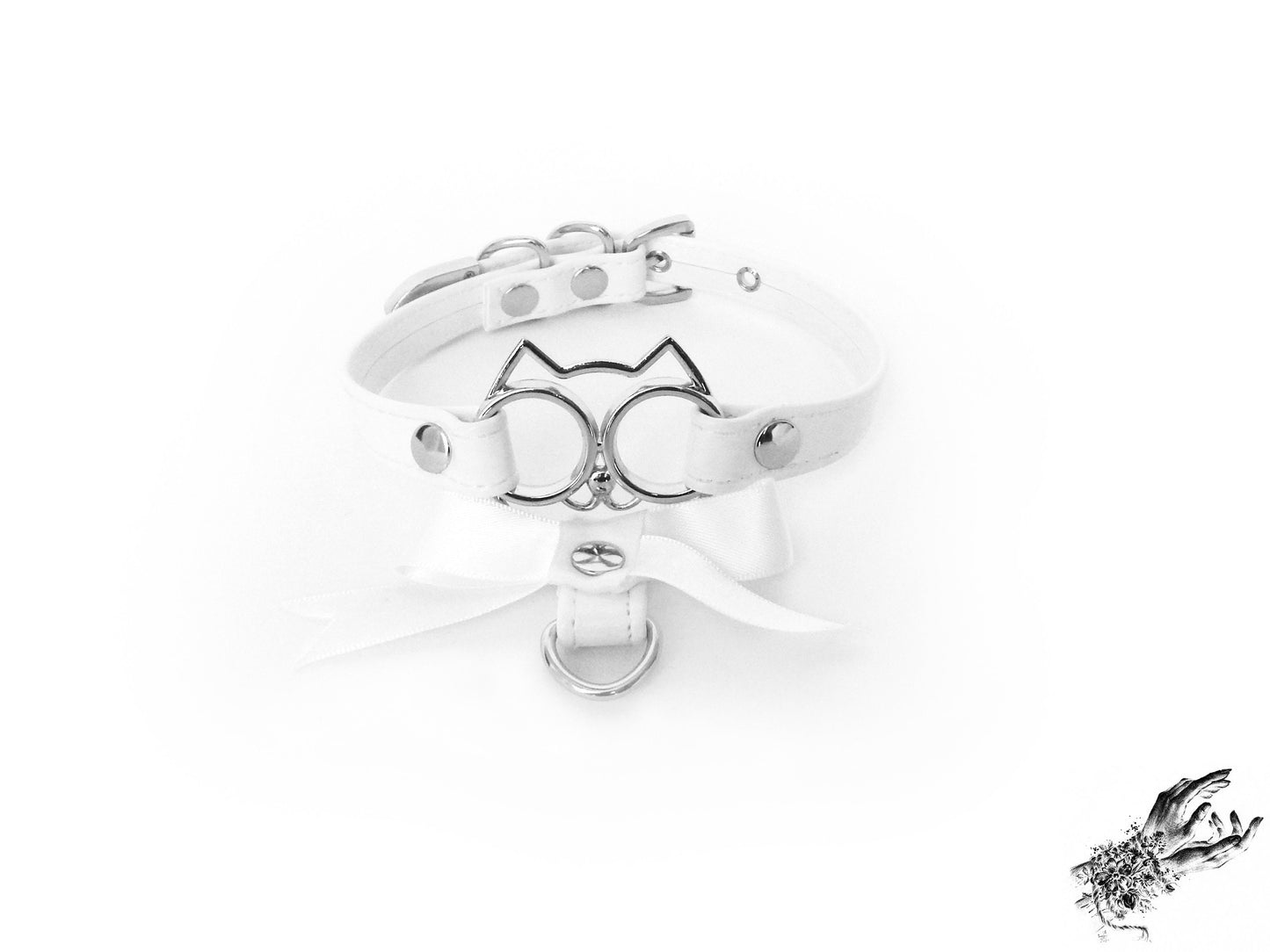 White Cat Ribbon Choker