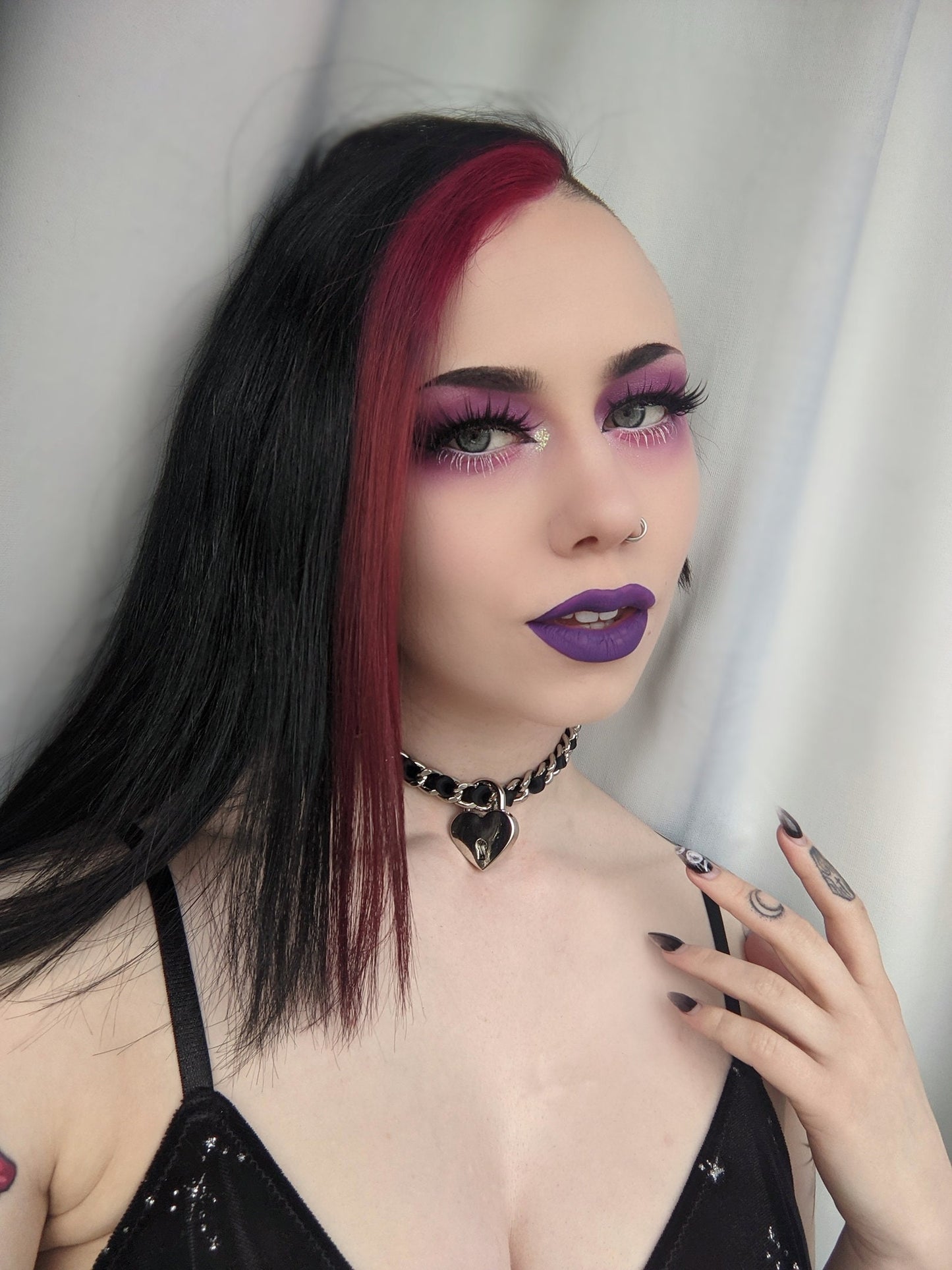 Black Ribbon Chain and Heart Padlock Choker - 8th Sin