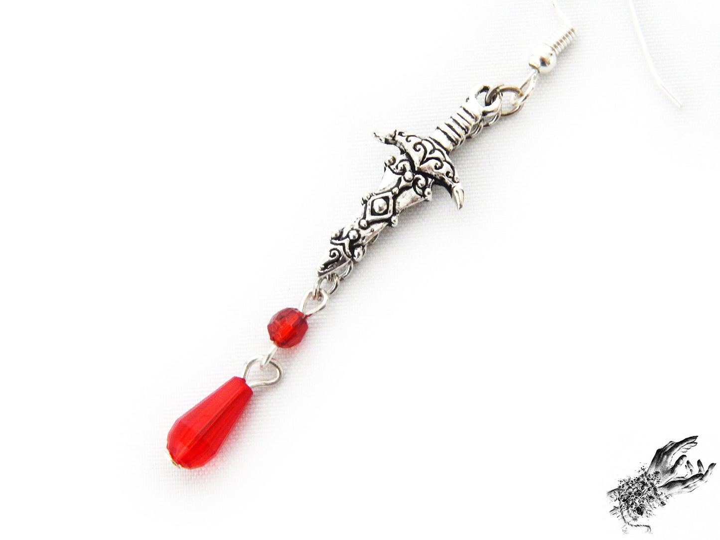 Antique Silver Dagger and Blood Drop Earrings - 8th Sin