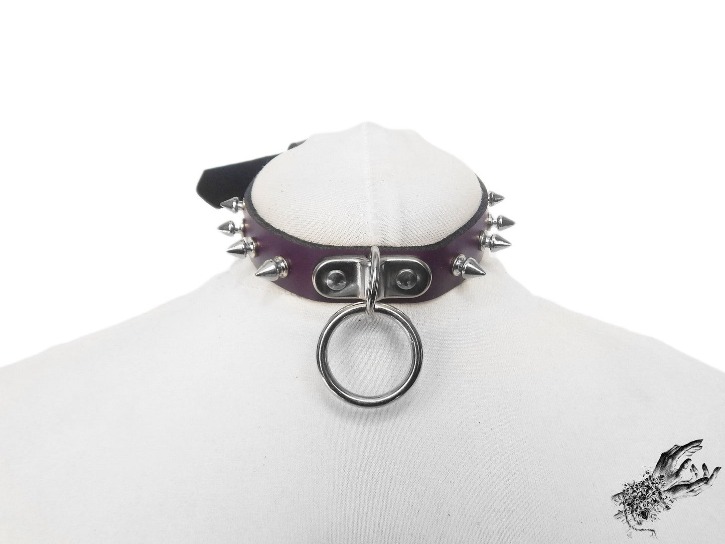 Purple Leather Studded D and O Ring Choker - 8th Sin