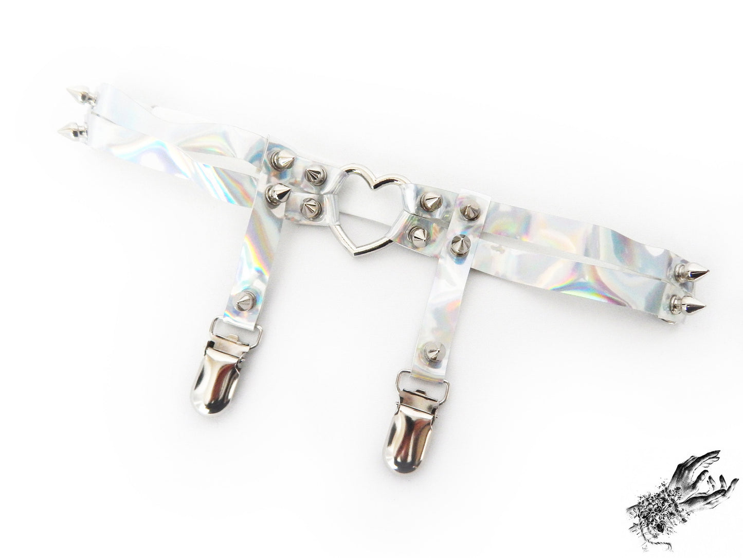 Holographic Silver Heart Ring Garter