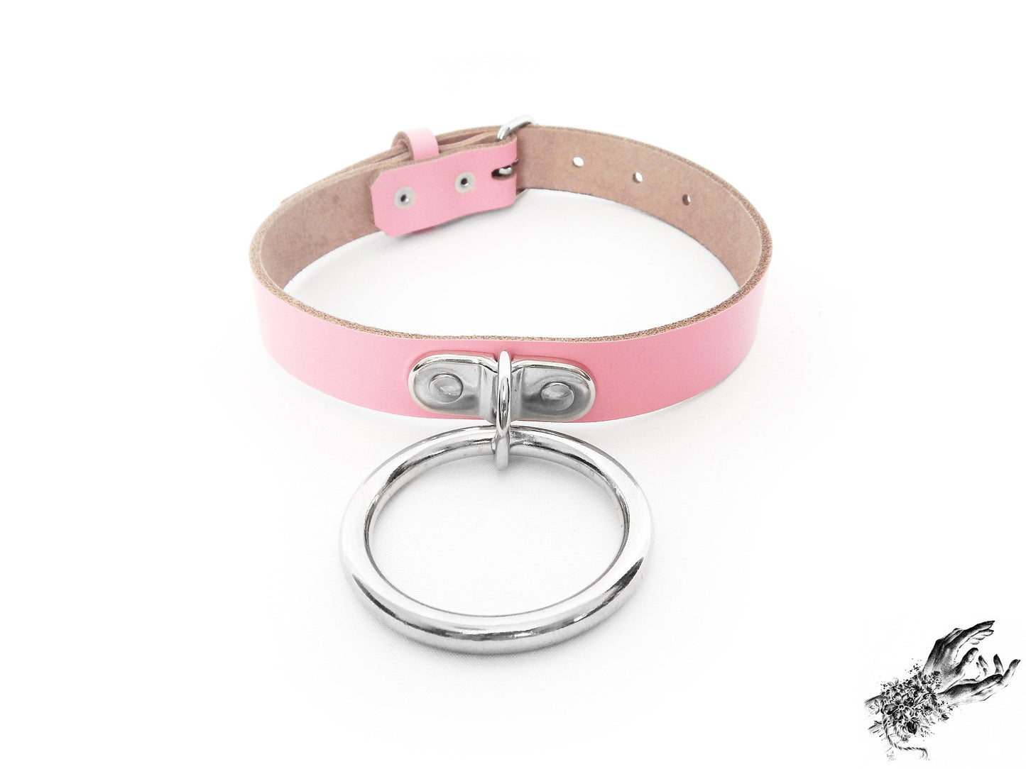 Pink Leather D and O Ring Choker - 8th Sin