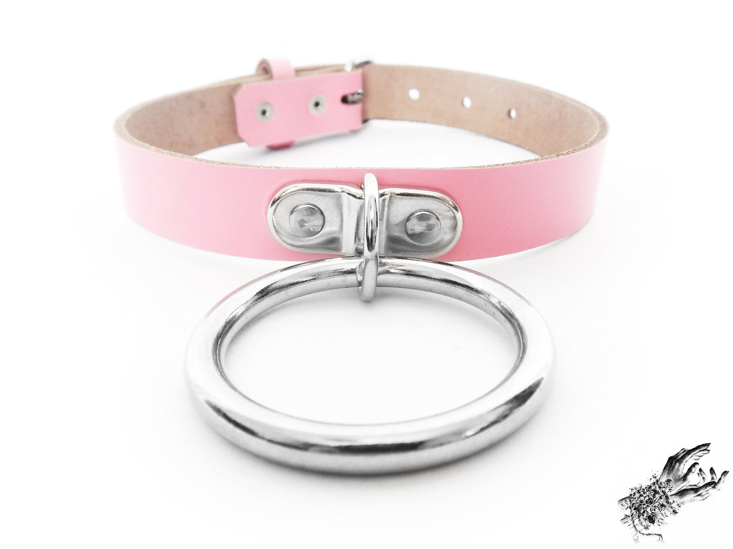 Pink Leather D and O Ring Choker - 8th Sin