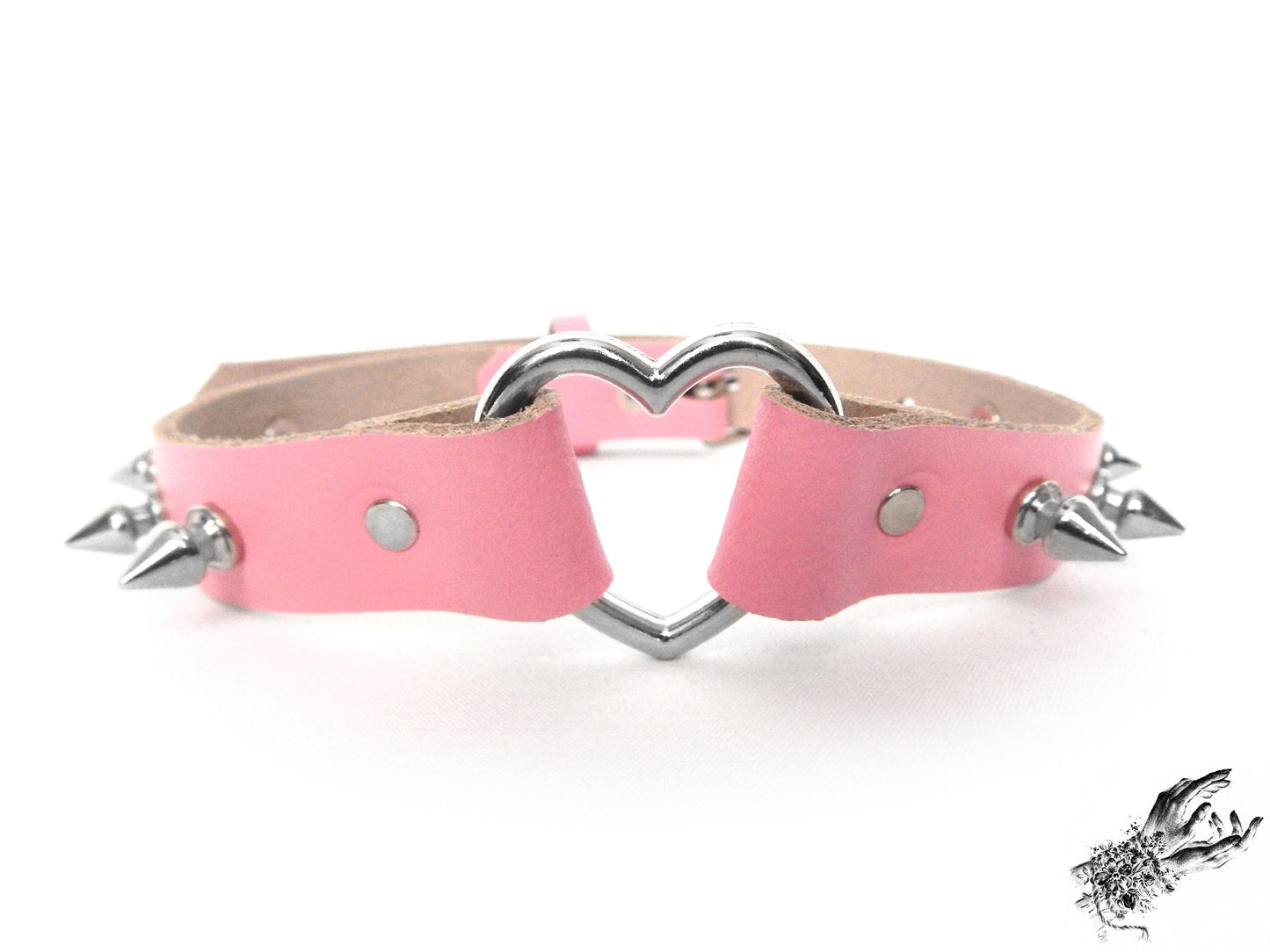 Pink Studded Heart Ring Choker