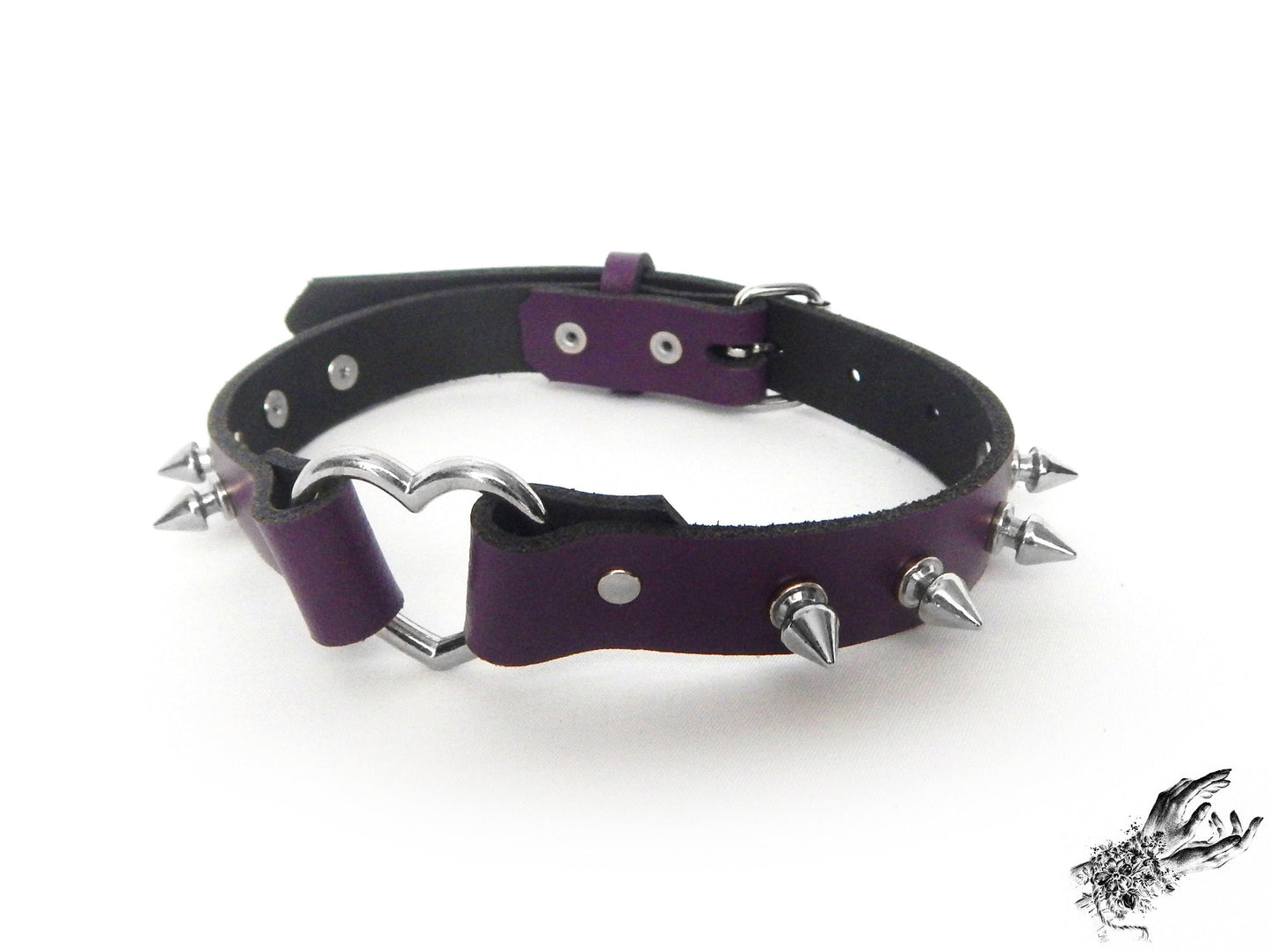 Purple Studded Heart Ring Choker - 8th Sin