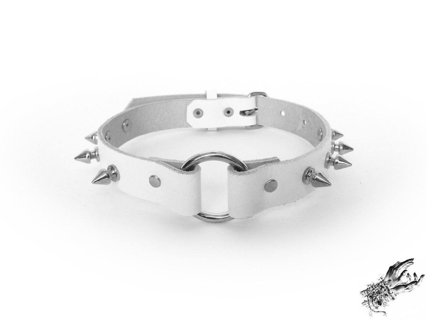 White Studded O Ring Choker