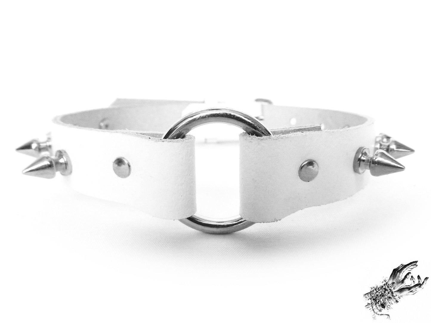 White Studded O Ring Choker