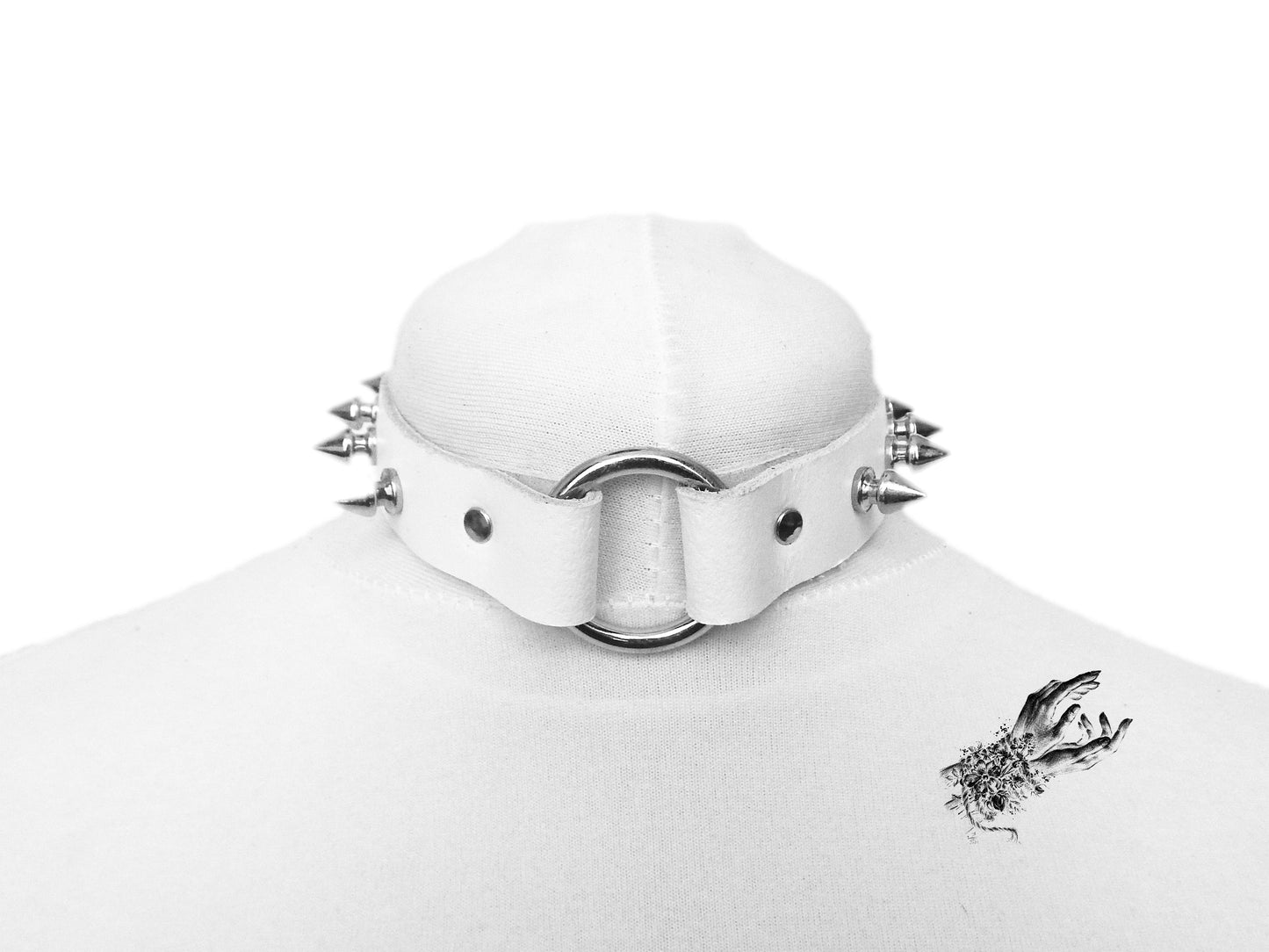 White Studded O Ring Choker
