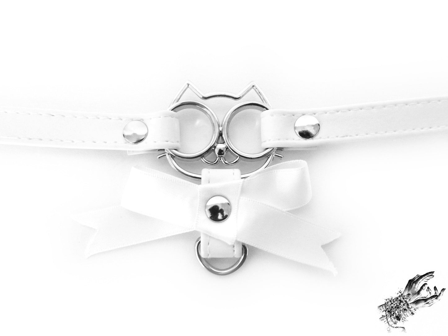 White Cat Ribbon Choker