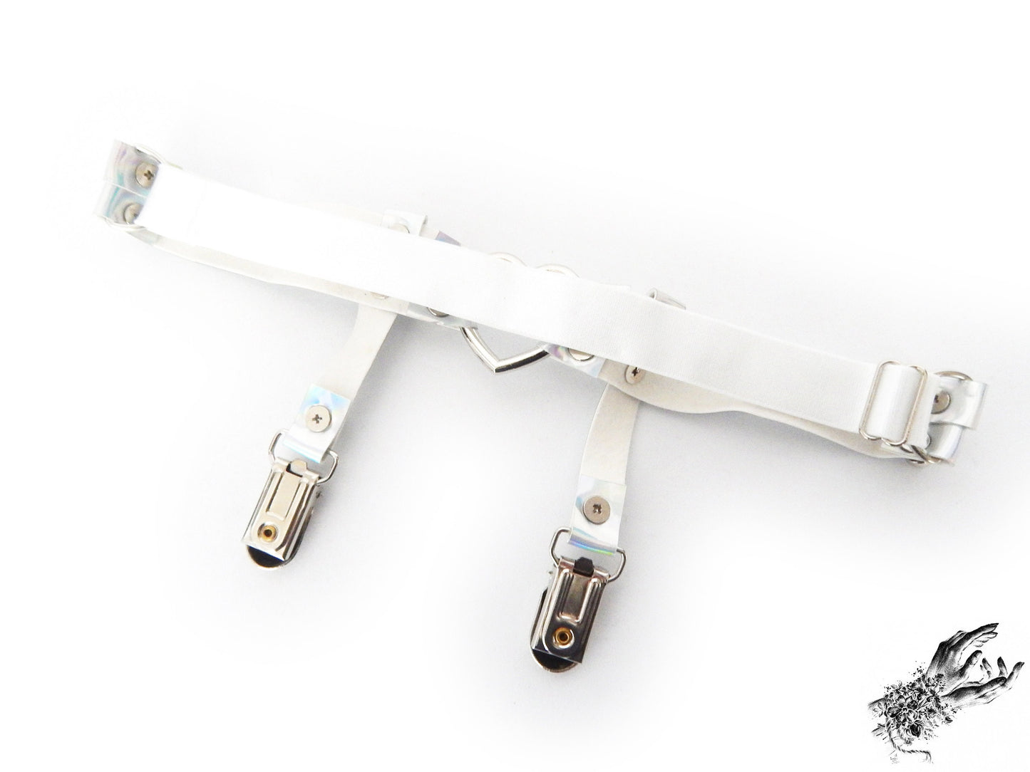 Holographic Silver Heart Ring Garter