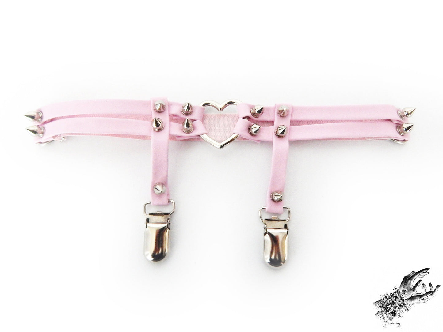 Pink Leather Heart Ring Garter