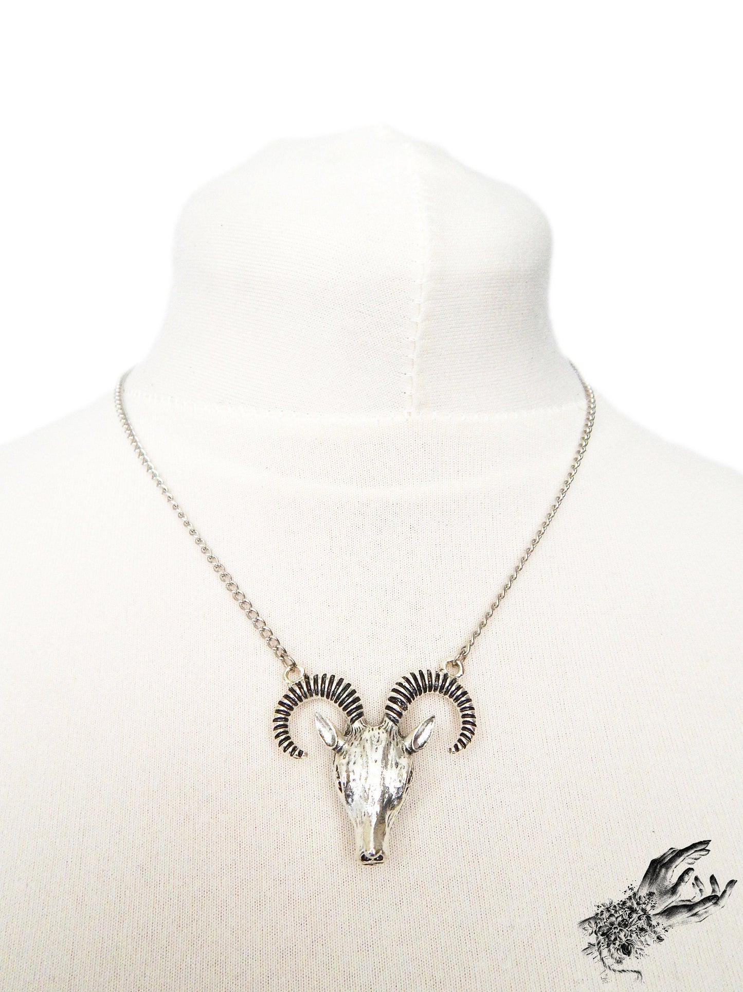 Antique Silver Ram Skull Necklace - 8th Sin