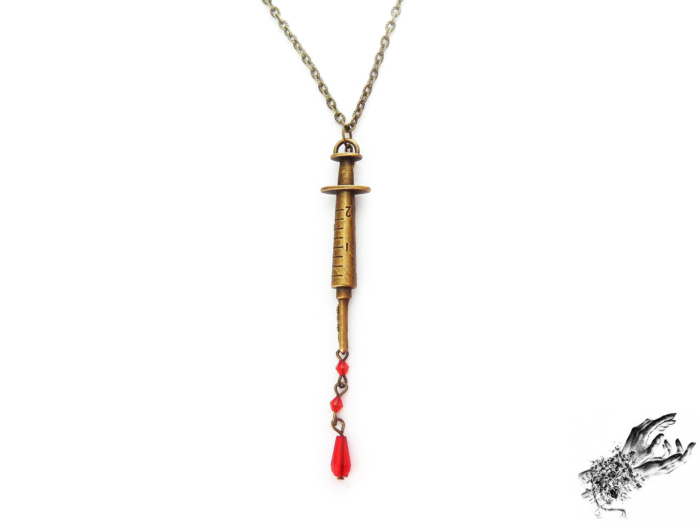 Antique Bronze Syringe Necklace - 8th Sin