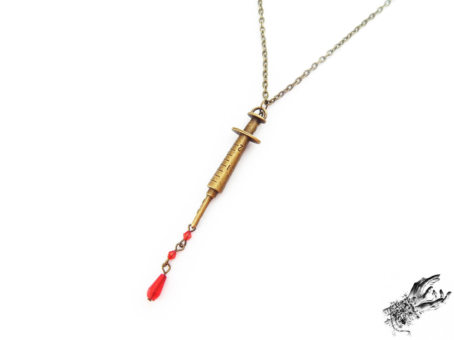 Antique Bronze Syringe Necklace - 8th Sin