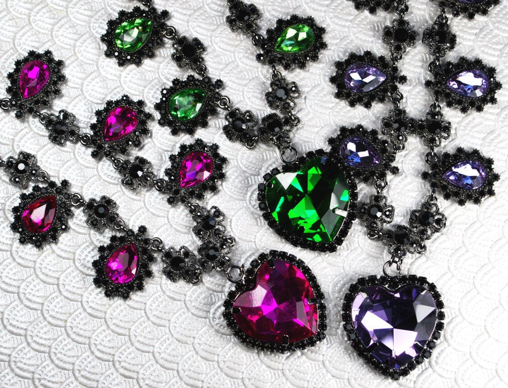 Gunmetal Black Crystal Heart Necklace