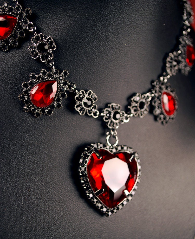 Gunmetal Black Crystal Heart Necklace