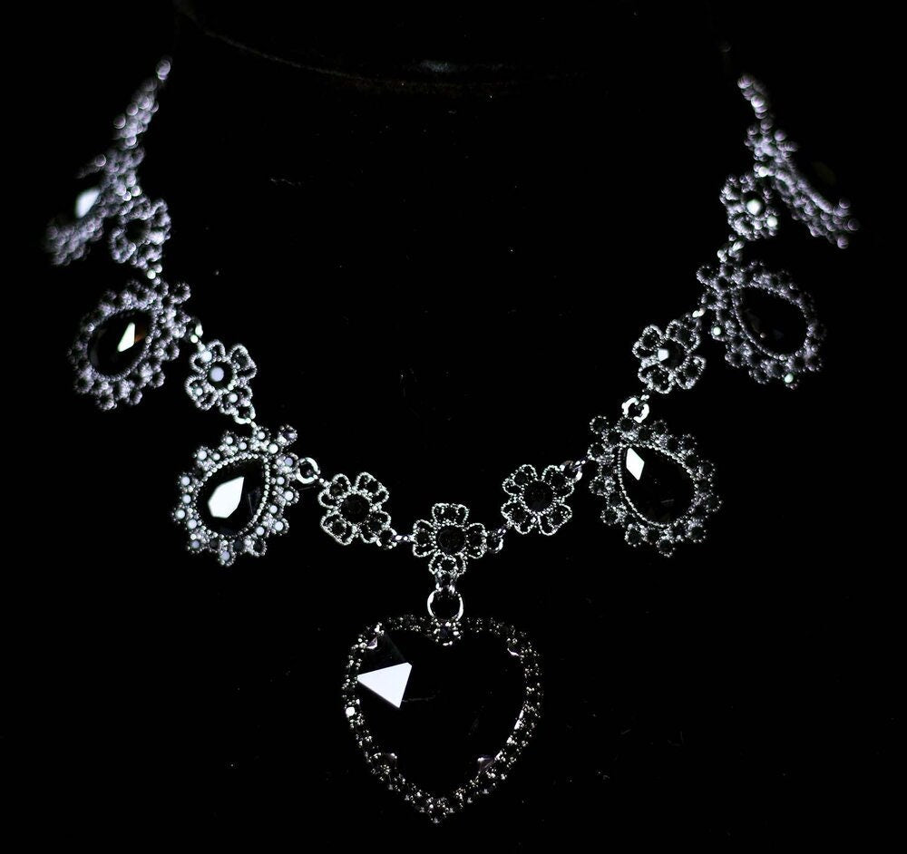 Gunmetal Black Crystal Heart Necklace