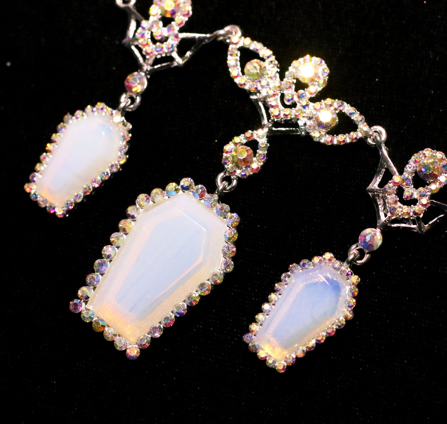 PRE-ORDER - Puvithel Resurrection Necklace - Silver and Opal Semi-Precious Coffin Necklace