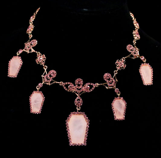 PRE-ORDER - Puvithel Resurrection Necklace in Rose Gold & Rose Quartz Coffin Necklace