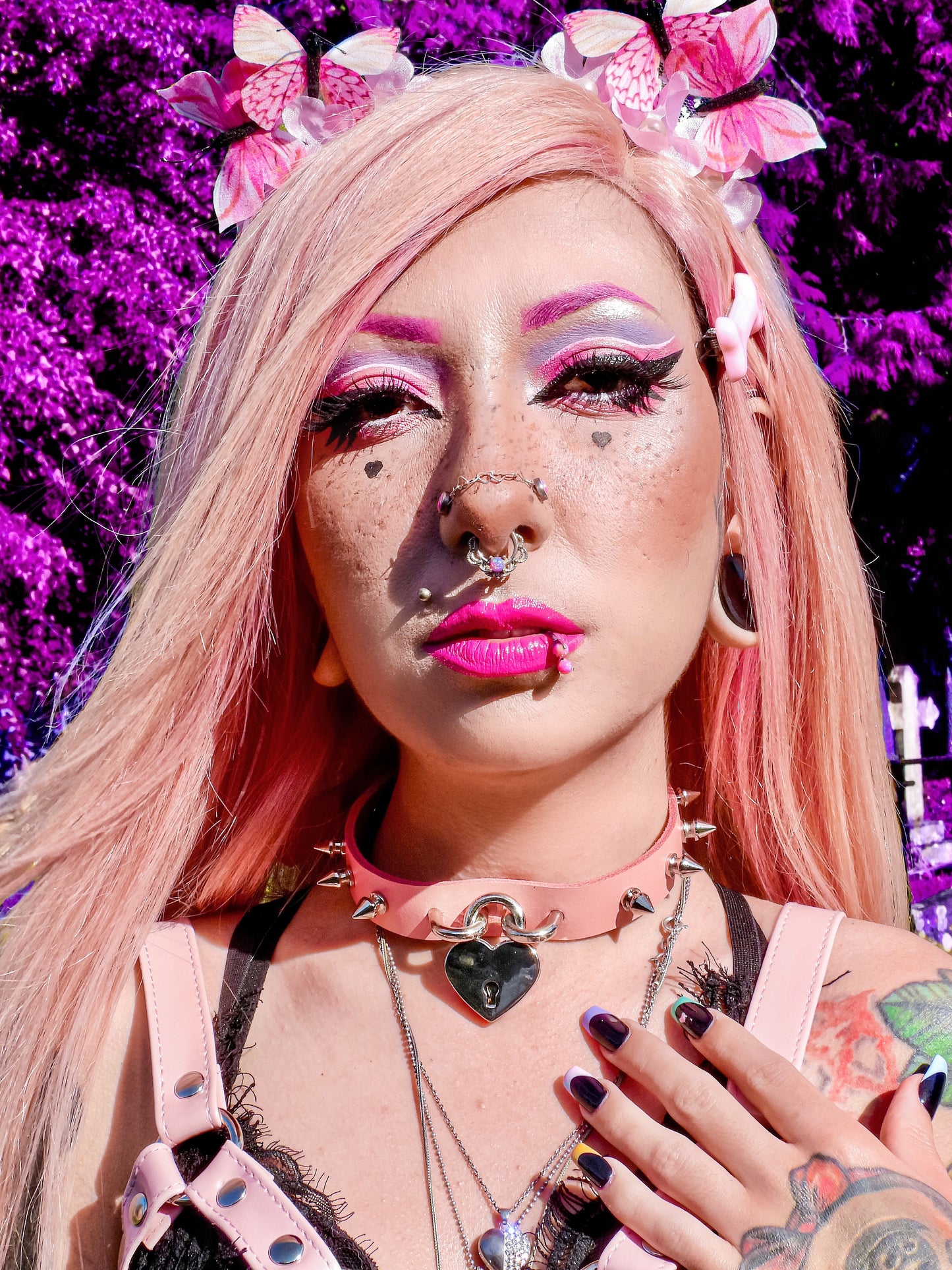 Pink Studded Heart Padlock Choker with Key - {{variant_title}}