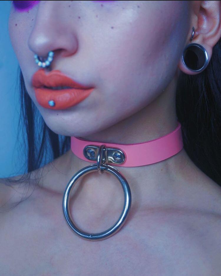 Pink Leather D and O Ring Choker - 8th Sin