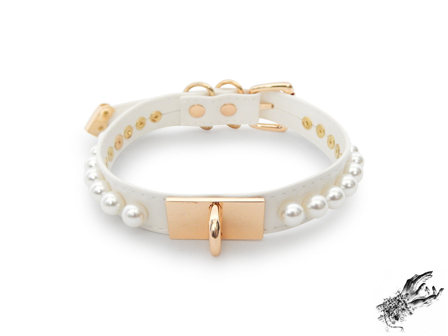 White and Gold Pearl Heart Padlock Choker