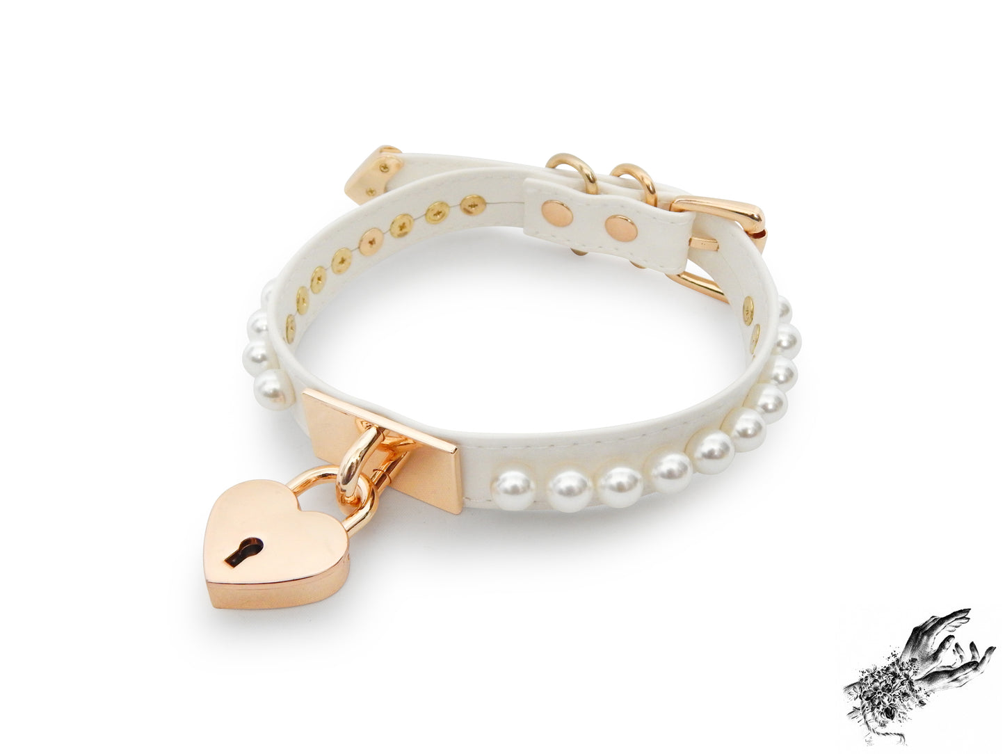 White and Gold Pearl Heart Padlock Choker