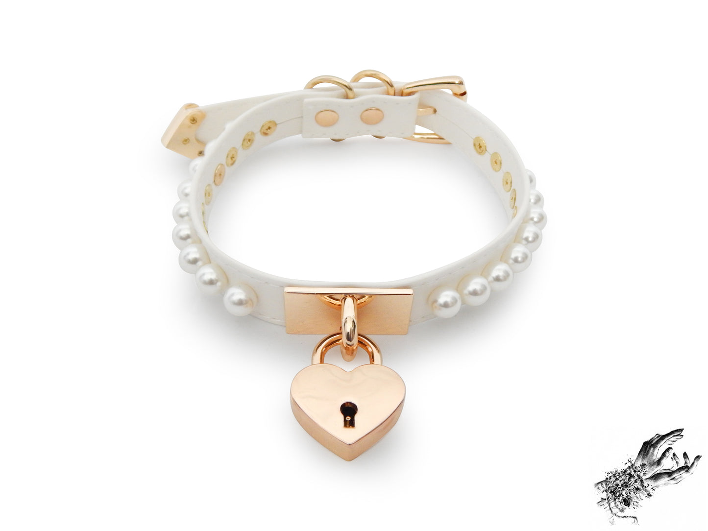 White and Gold Pearl Heart Padlock Choker