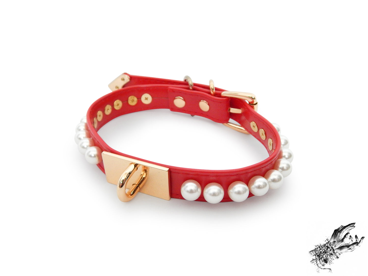 Red and Gold Pearl Heart Padlock Choker