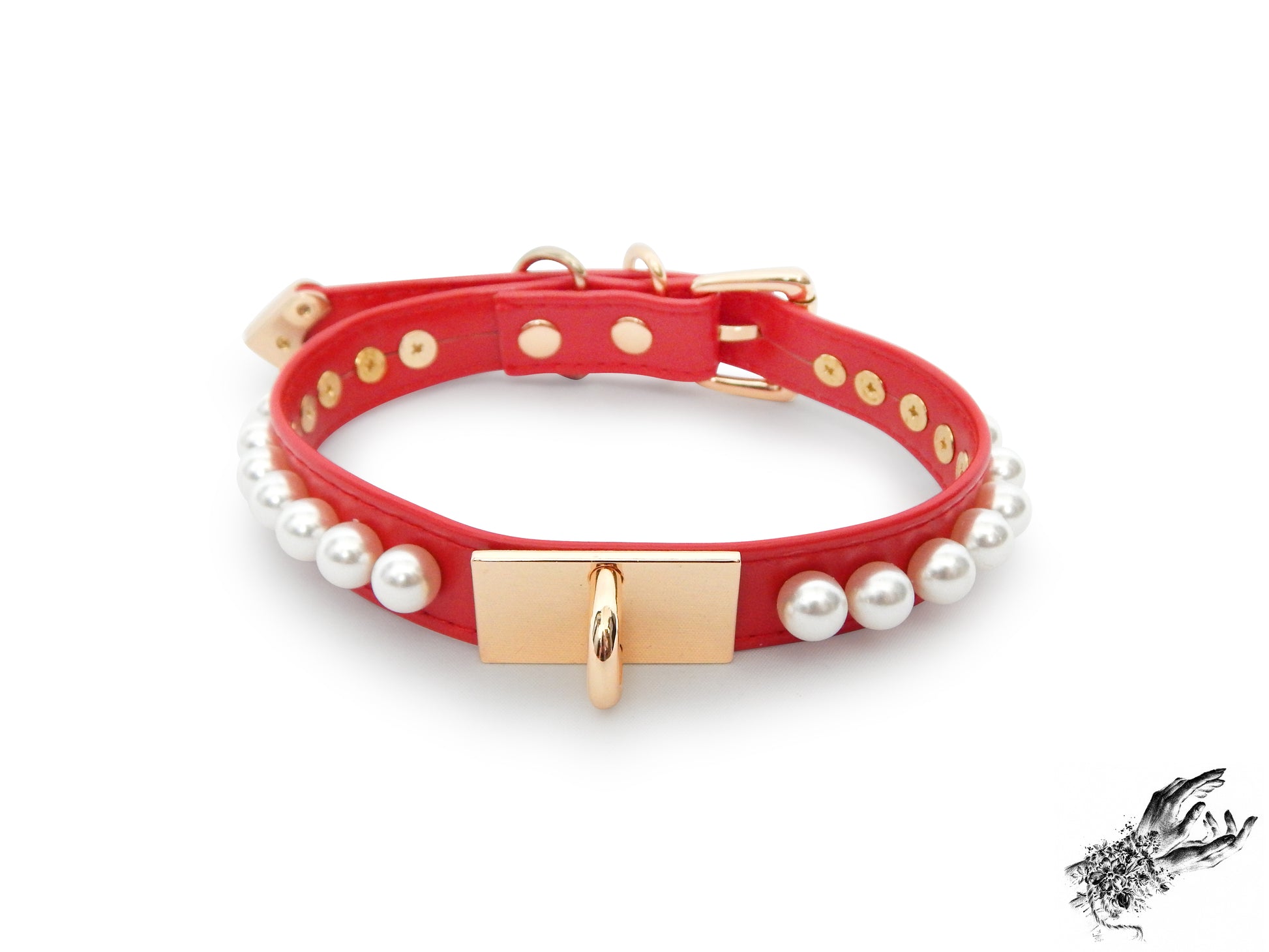 Red and Gold Pearl Heart Padlock Choker - 8th Sin