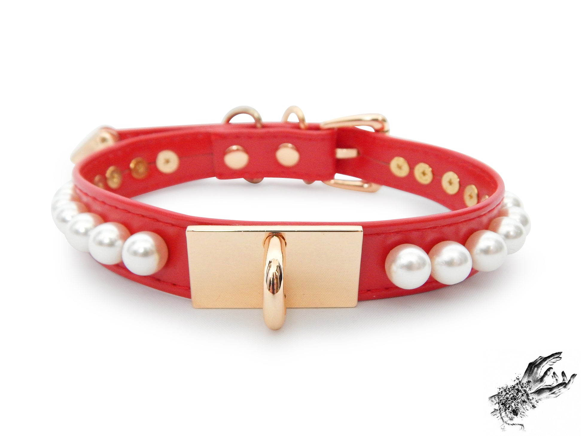Red and Gold Pearl Heart Padlock Choker - 8th Sin