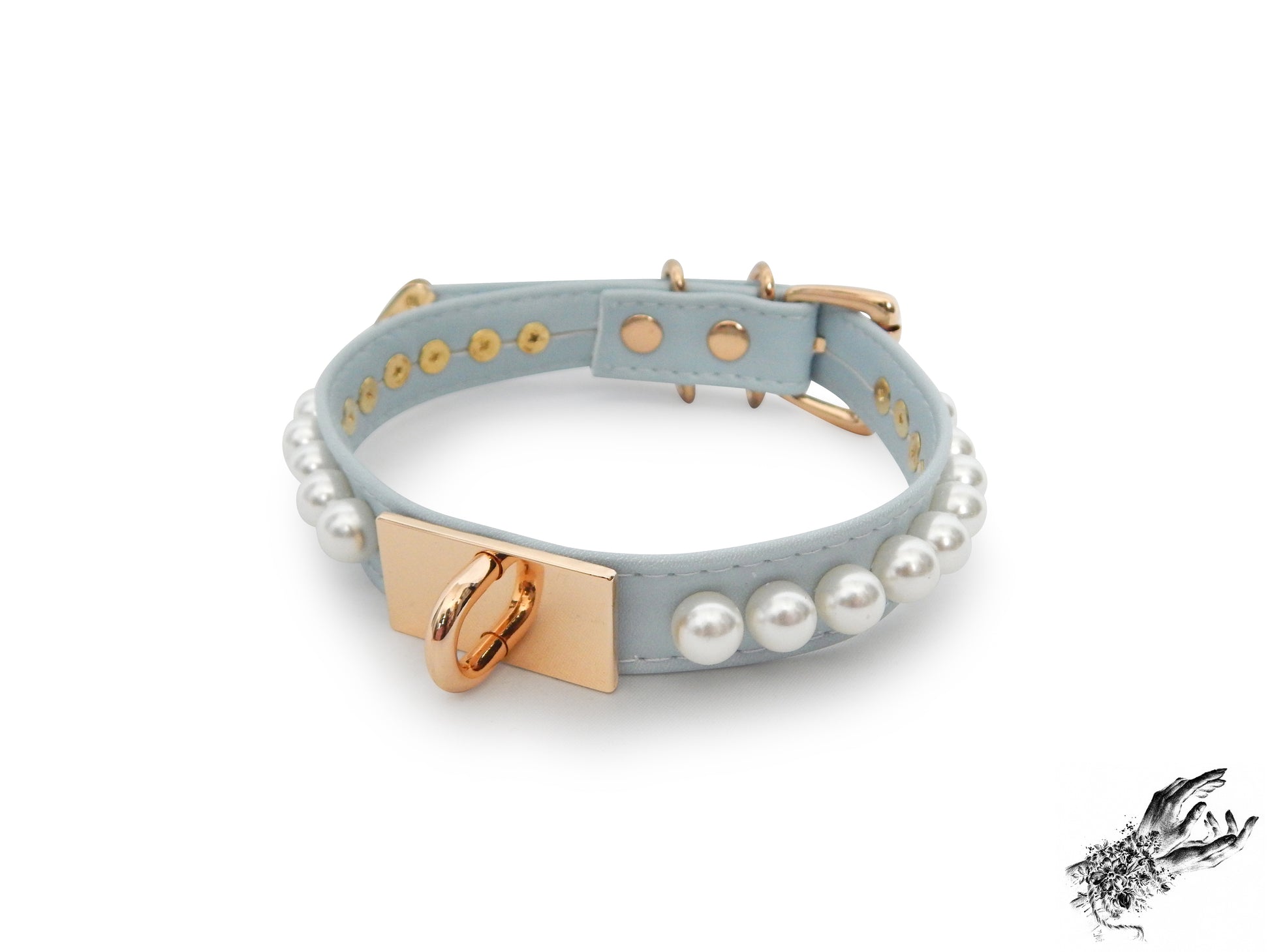 Baby Blue and Gold Pearl Heart Padlock Choker - 8th Sin