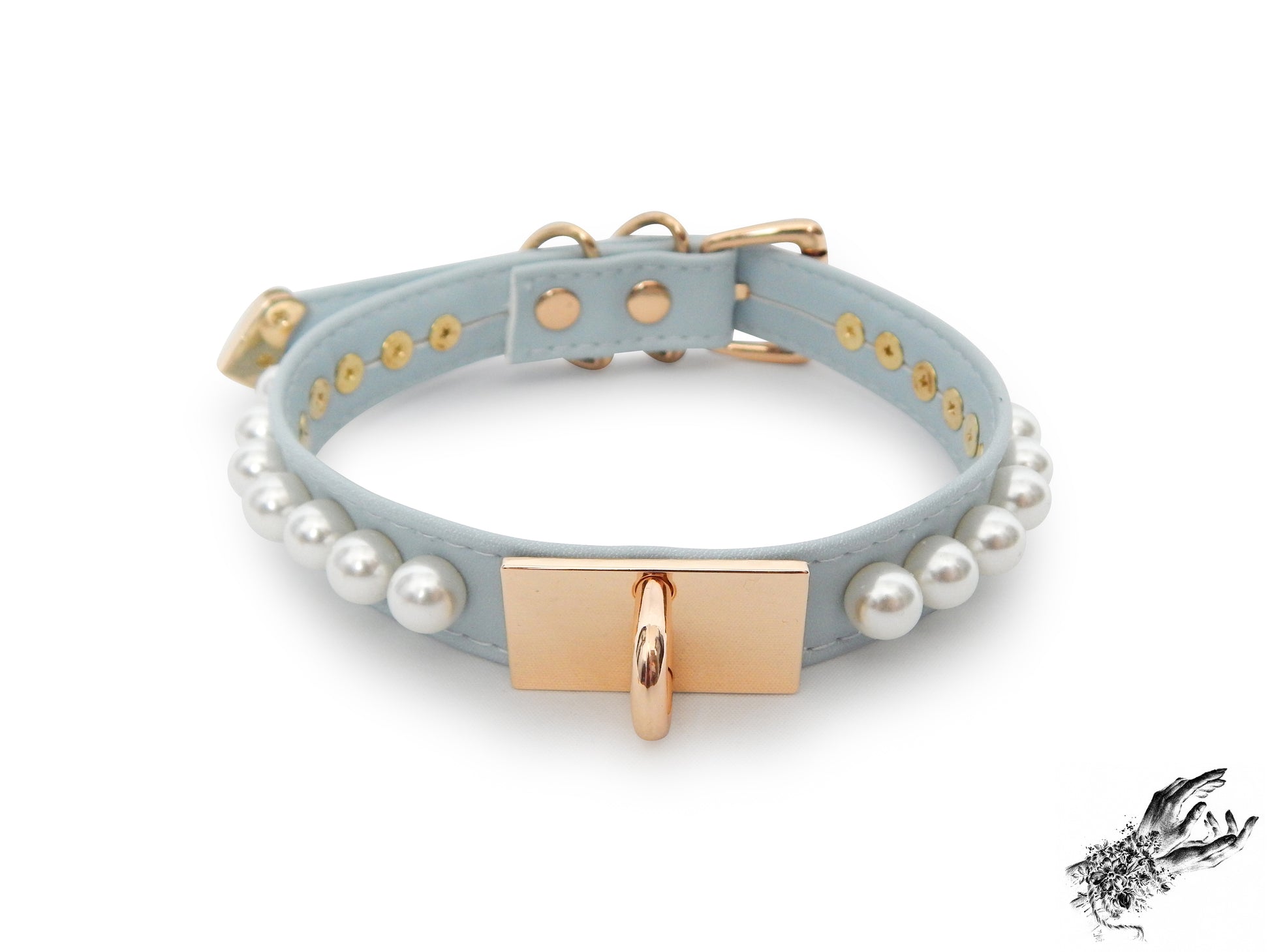Baby Blue and Gold Pearl Heart Padlock Choker - 8th Sin