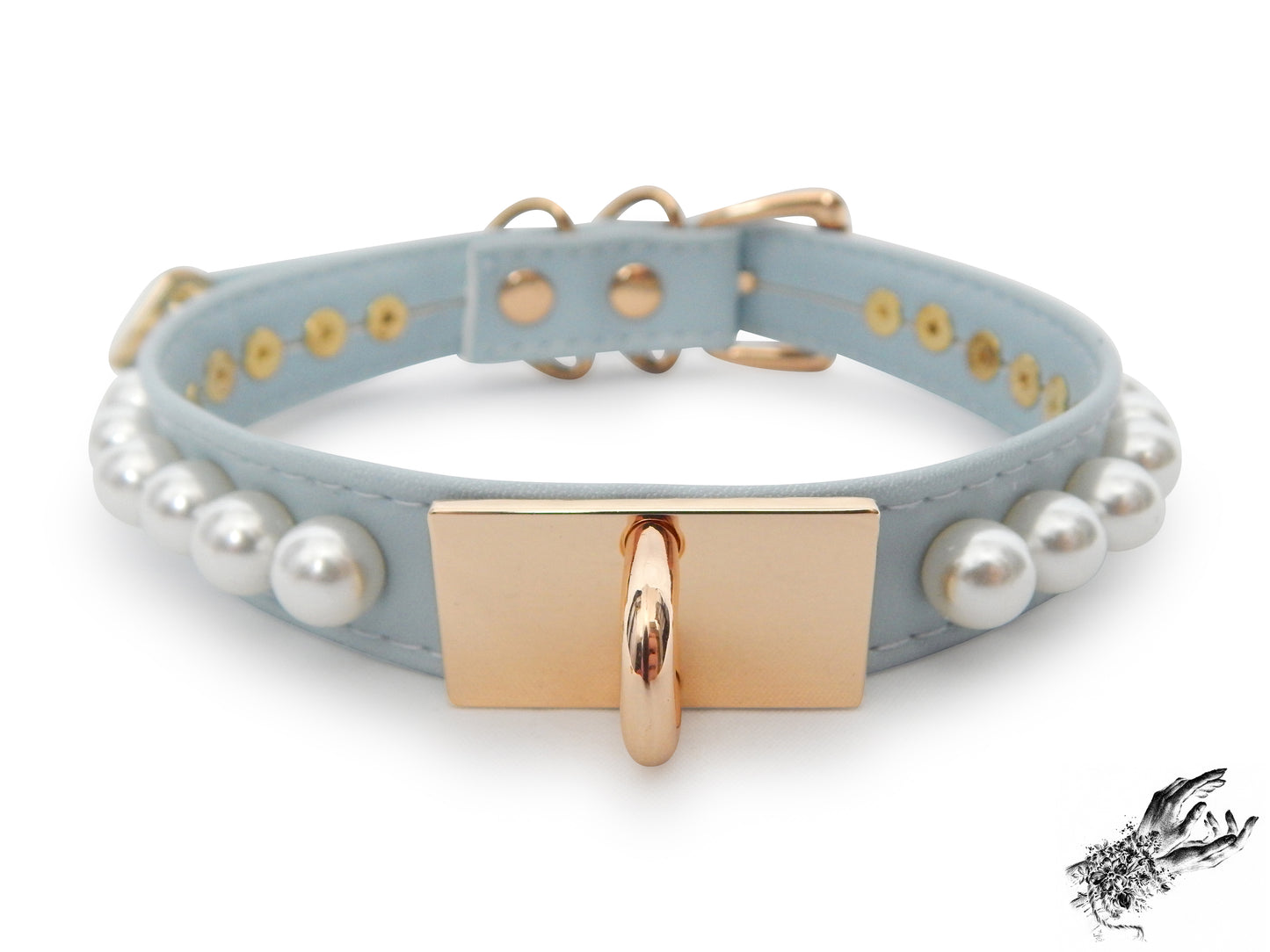 Baby Blue and Gold Pearl Heart Padlock Choker