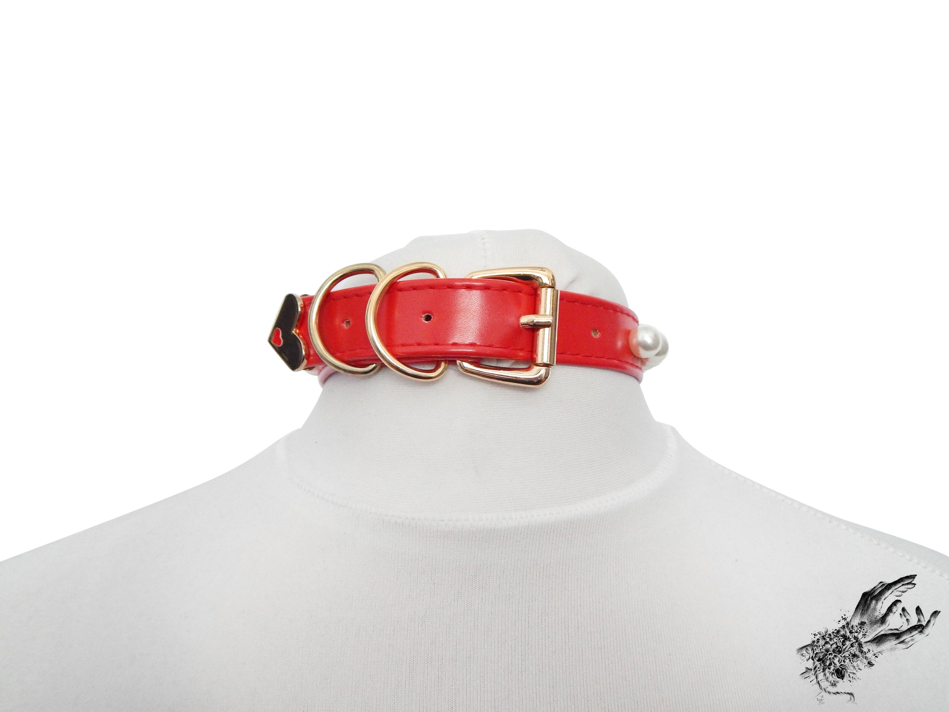 Red and Gold Pearl Heart Padlock Choker - 8th Sin