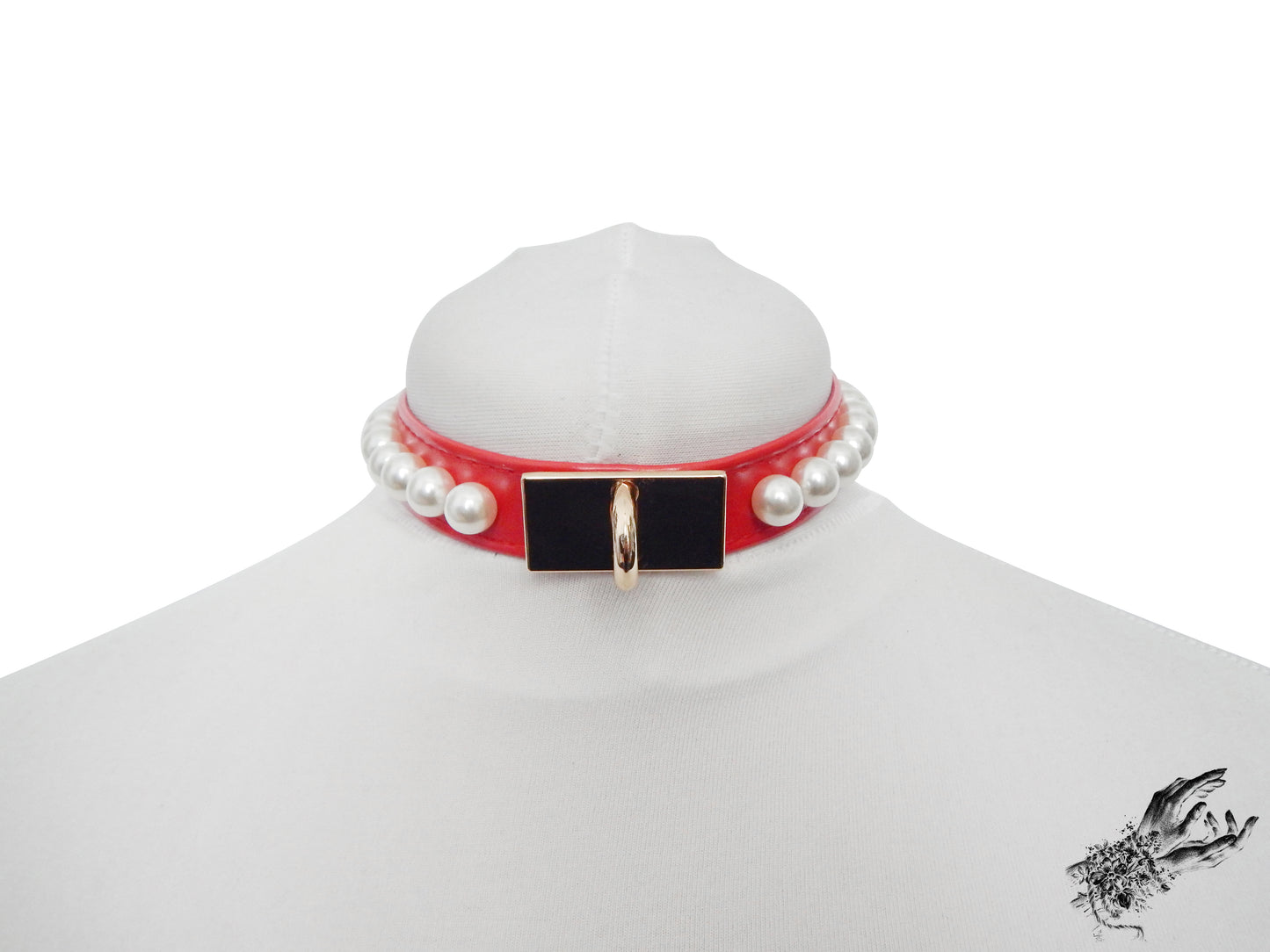 Red and Gold Pearl Heart Padlock Choker