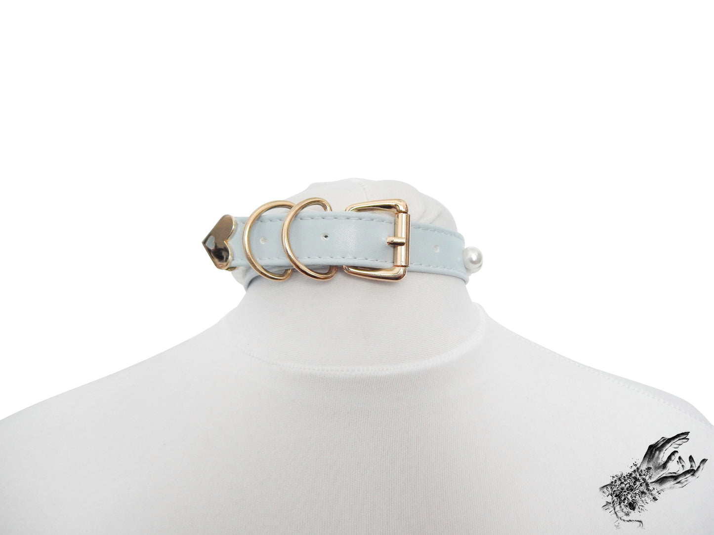 Baby Blue and Gold Pearl Heart Padlock Choker - 8th Sin