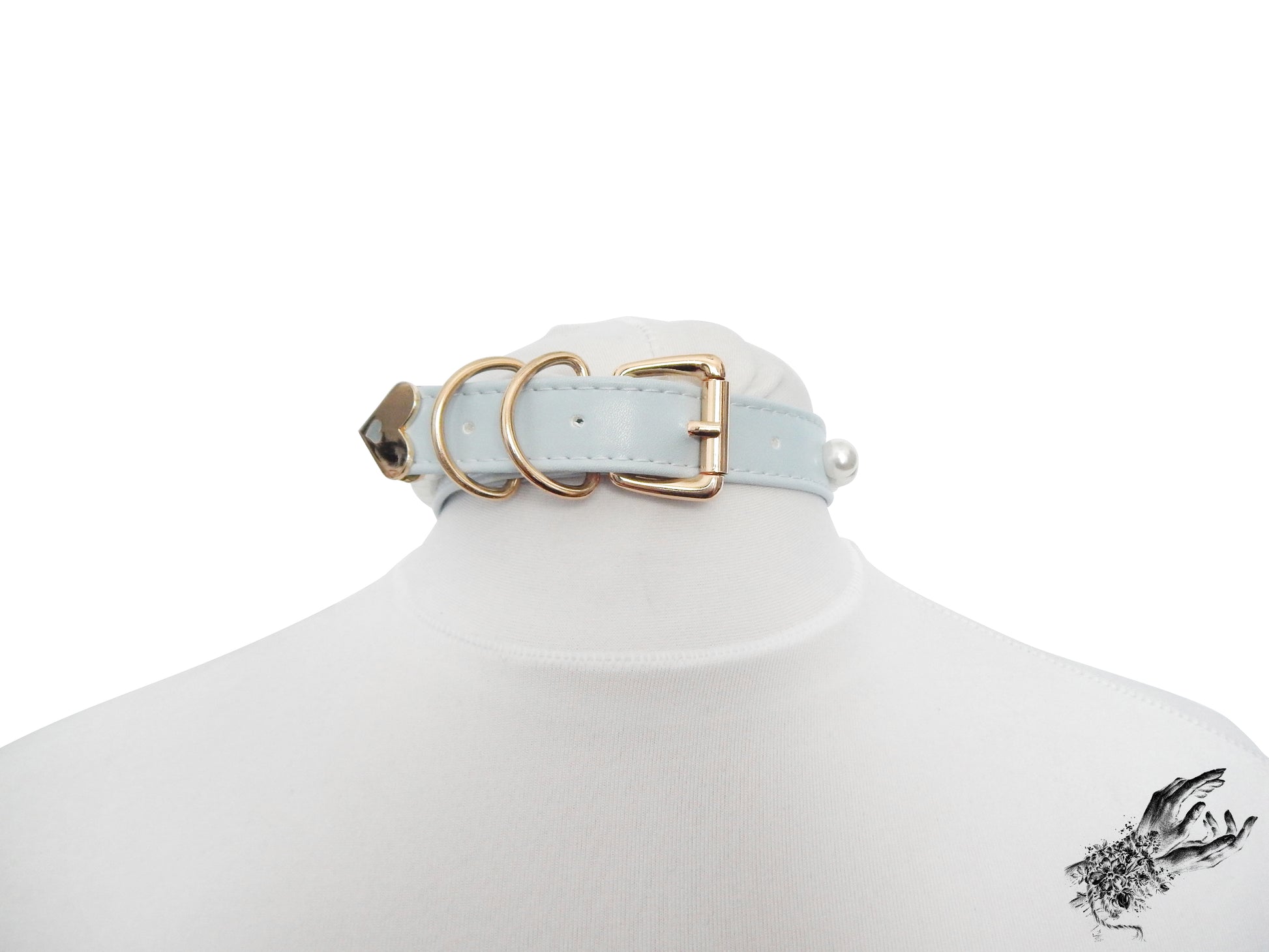Baby Blue and Gold Pearl Heart Padlock Choker - 8th Sin
