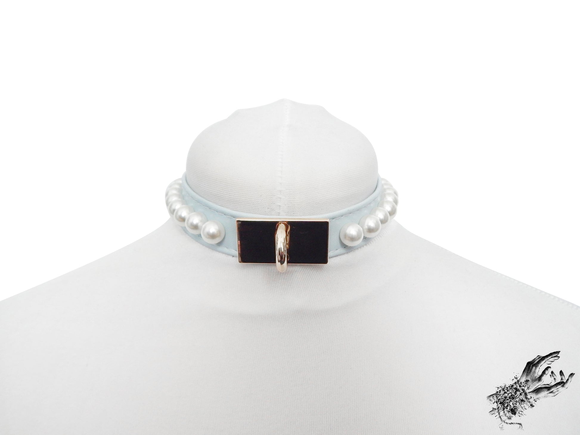 Baby Blue and Gold Pearl Heart Padlock Choker - 8th Sin