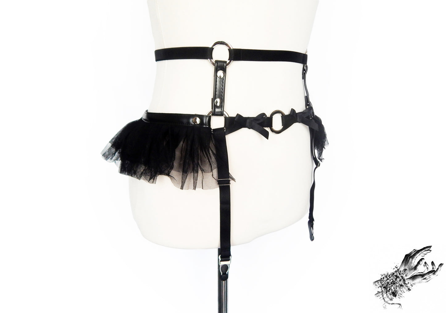 Black Vegan Leather O Ring Garter Belt