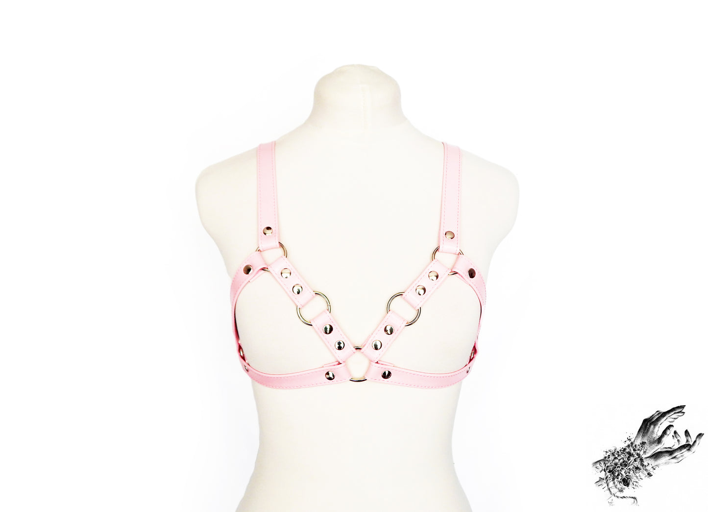 Pink Vegan Leather Cage Harness Bra