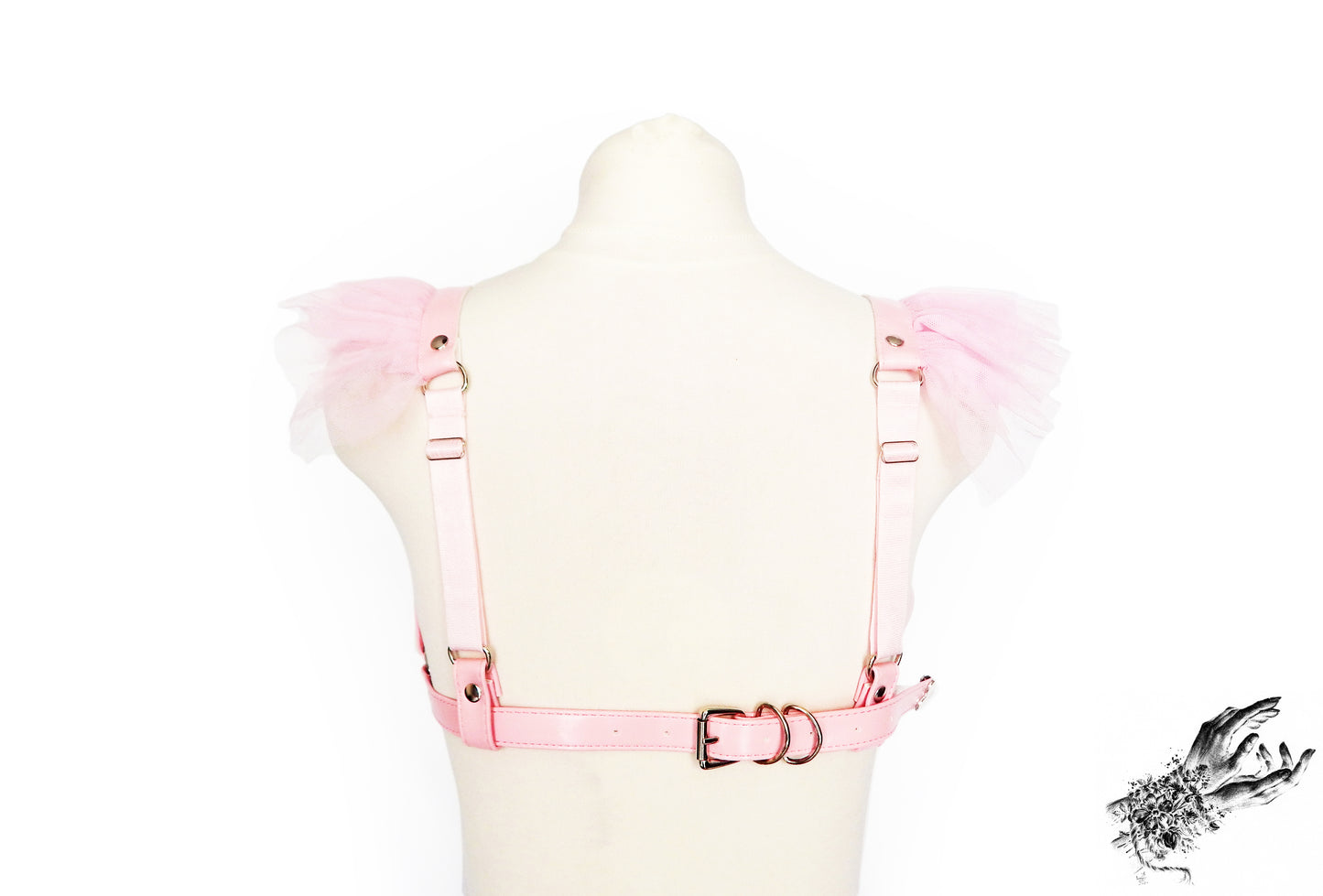 Pink Vegan Leather Ruffled Harness Bra