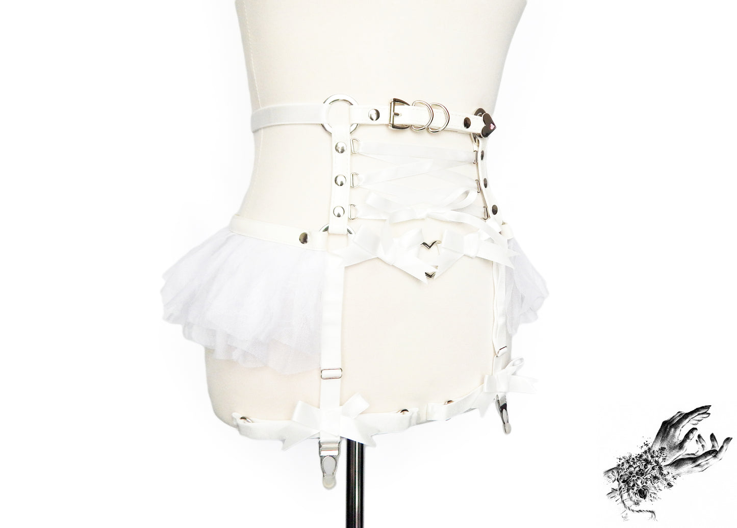 White Vegan Leather Corset Garter Belt