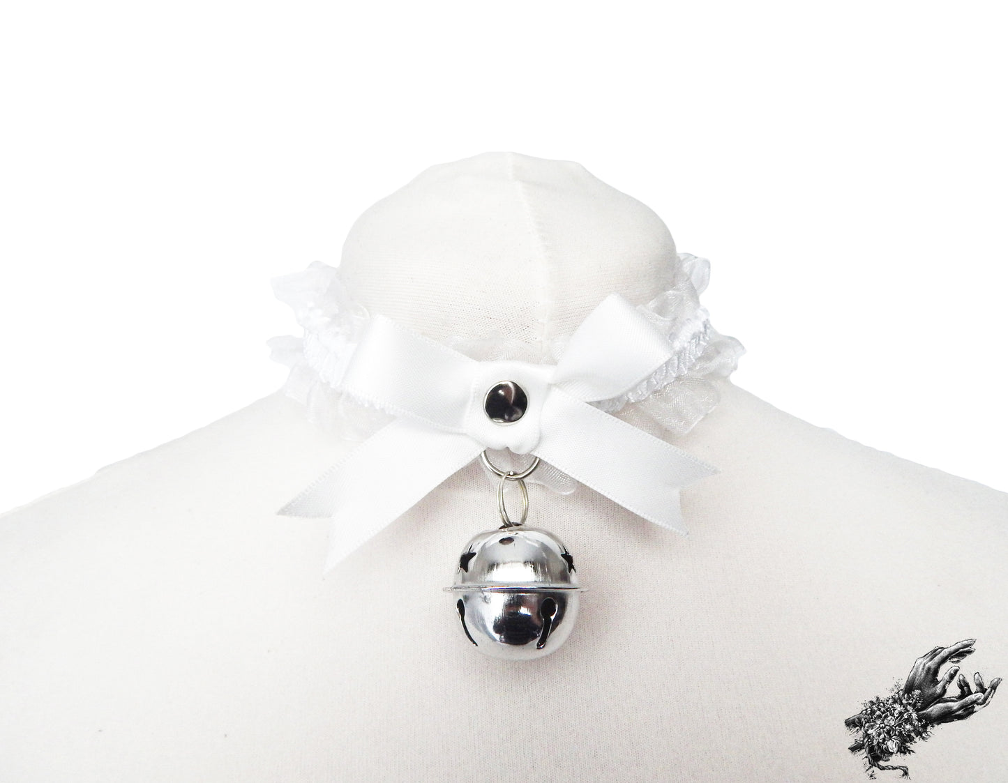 White Ruffled Bell 2-in-1 Choker/Garter - White Lace Collar - 8th Sin